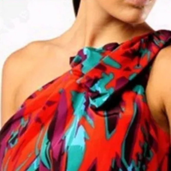 Bcbgmaxazria one shoulder coral passion midi dress 100% silk Size 4 - Picture 4 of 17